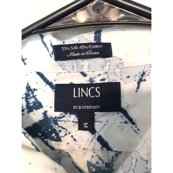 LINCS DC & Company Men's Blue White Silk Cotton Compass Button Front Shirt M - Picture 6 of 13